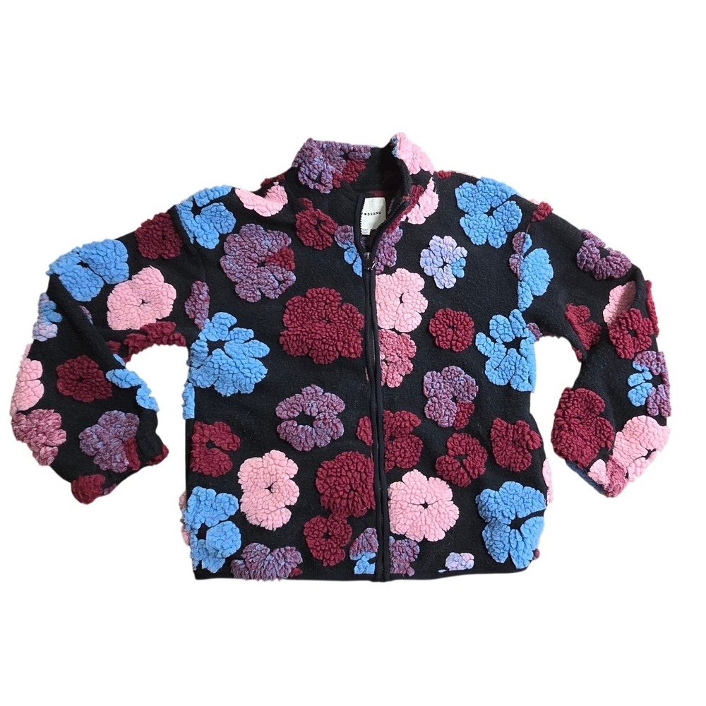 LUCKY BRAND girls L (14-16_) Warm furry bomber jacket zip up black caviar floral